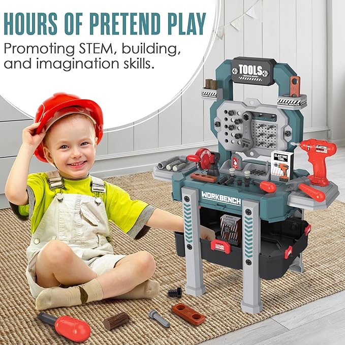 Toddler Tool Set Pretend Play Kids Tool Bench Workshop 83p DIY Kit