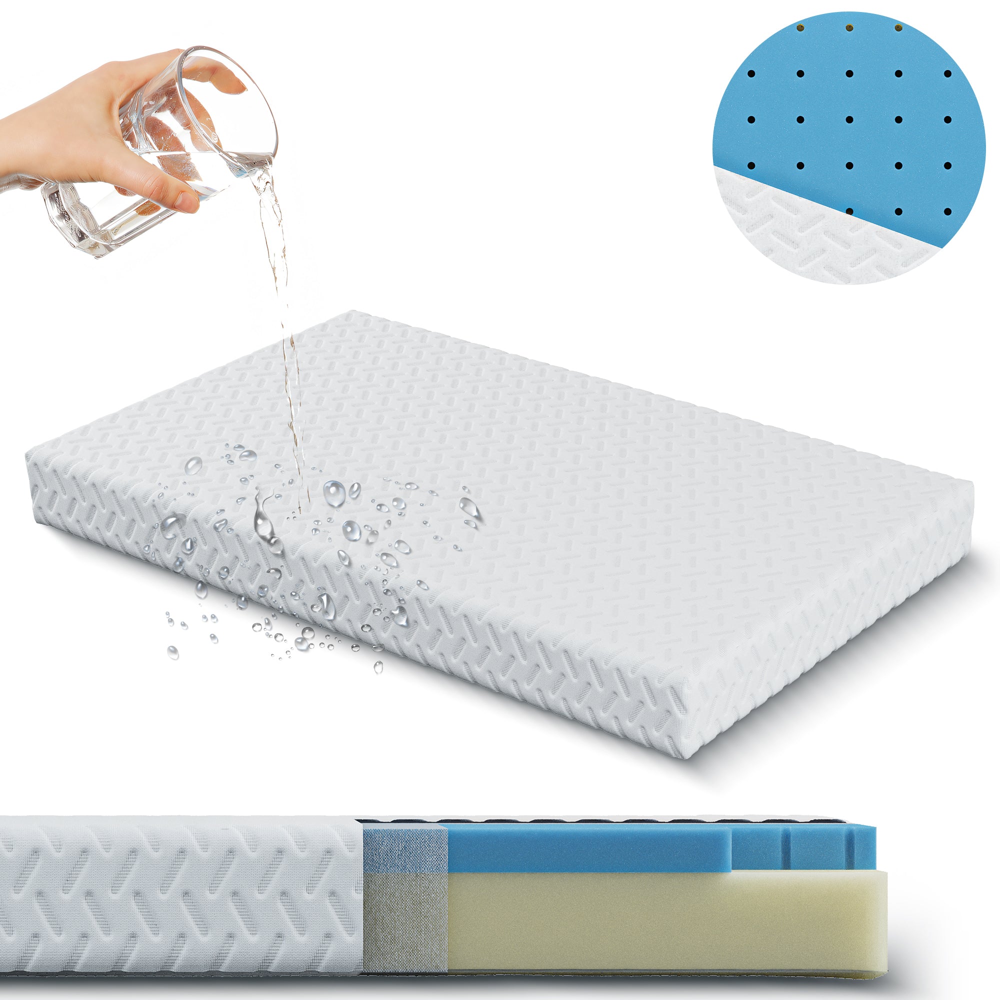 Sleepah Mini Crib Mattress Ventilated Memory Foam Breathable Waterpr