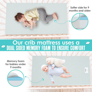 Sleepah 5.5” Crib & Toddler Bed Mattress Dual Sided Cooling Memory Foam – Waterproof Washable Breathable Soft Cotton Fabric – CertiPUR Firm Baby Mattress - Toddler Mattress Baby Crib Mattress