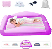 Load image into Gallery viewer, Sleepah Inflatable Toddler Travel Bed Portable Kids Air Mattress Set w Safety Bed Rail Guards for Kids &amp; Toddlers – Set Includes Pump, Carry Case, Pillow &amp; More - Perfect Transitional Cot
