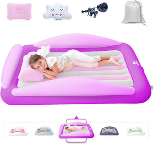 Sleepah Inflatable Toddler Travel Bed Portable Kids Air Mattress Set w Safety Bed Rail Guards for Kids & Toddlers – Set Includes Pump, Carry Case, Pillow & More - Perfect Transitional Cot