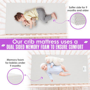 Sleepah Crib Mattress Dual Sided Cooling Memory Foam (52" x 28" x 5") Waterproof Washable Breathable Certipur Certified for Babies & Toddlers Fit Toddler Bed (Pink)