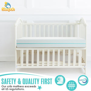 Sleepah 5.5” Crib & Toddler Bed Mattress Dual Sided Cooling Memory Foam – Waterproof Washable Breathable Soft Cotton Fabric – CertiPUR Firm Baby Mattress - Toddler Mattress Baby Crib Mattress