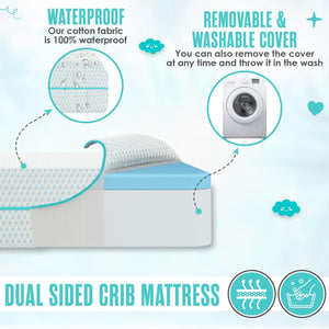 Sleepah 5.5” Crib & Toddler Bed Mattress Dual Sided Cooling Memory Foam – Waterproof Washable Breathable Soft Cotton Fabric – CertiPUR Firm Baby Mattress - Toddler Mattress Baby Crib Mattress