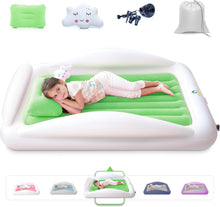 Load image into Gallery viewer, Sleepah Inflatable Toddler Travel Bed Portable Kids Air Mattress Set w Safety Bed Rail Guards for Kids &amp; Toddlers – Set Includes Pump, Carry Case, Pillow &amp; More - Perfect Transitional Cot
