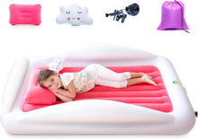 Load image into Gallery viewer, Sleepah Inflatable Toddler Travel Bed Portable Kids Air Mattress Set w Safety Bed Rail Guards for Kids &amp; Toddlers – Set Includes Pump, Carry Case, Pillow &amp; More - Perfect Transitional Cot
