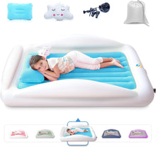 Load image into Gallery viewer, Sleepah Inflatable Toddler Travel Bed Portable Kids Air Mattress Set w Safety Bed Rail Guards for Kids &amp; Toddlers – Set Includes Pump, Carry Case, Pillow &amp; More - Perfect Transitional Cot
